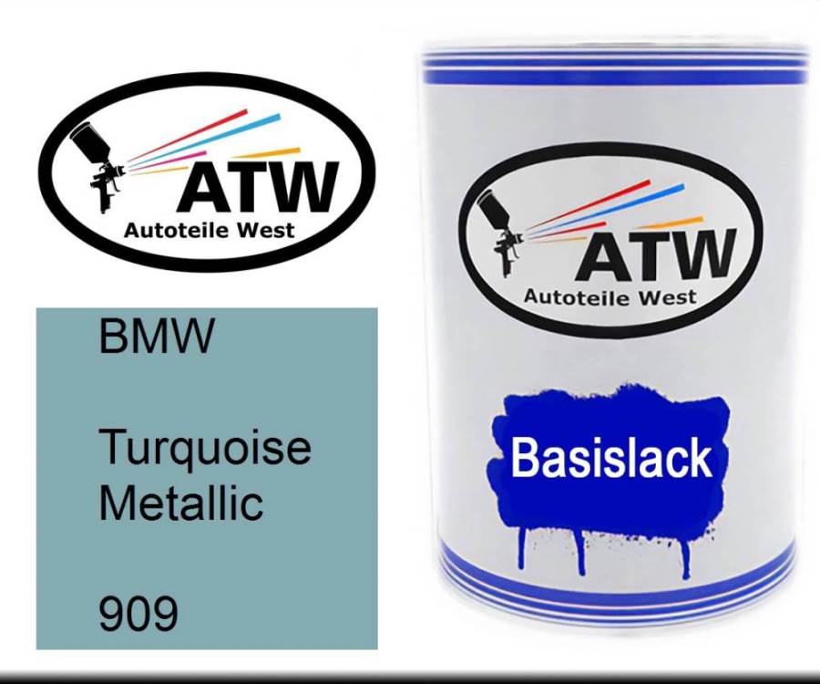 BMW, Turquoise Metallic, 909: 500ml Lackdose, von ATW Autoteile West.